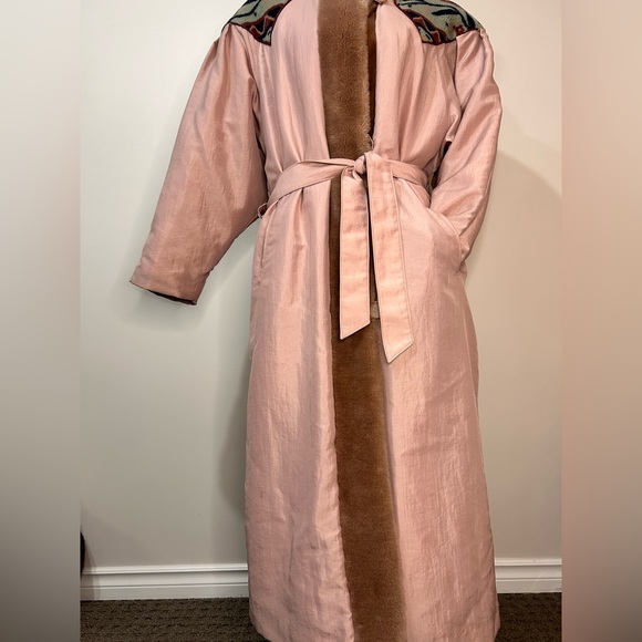 Vintage Luba Paris full length faux fur trim fleece detail lined trench coat - Picture 2 of 16